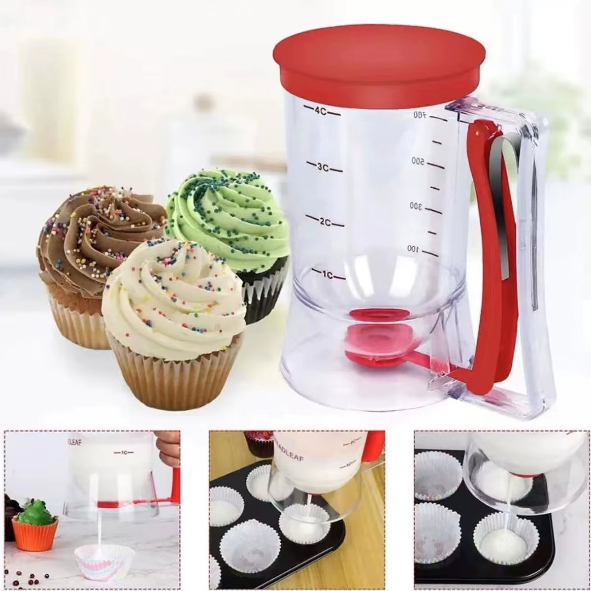 Upgraded Version 1 Pcs 900Ml Batter Dispenser Hand-Held Graduated Funnel Pastry Dough Dispensador for Pancake Cupcakes Cake