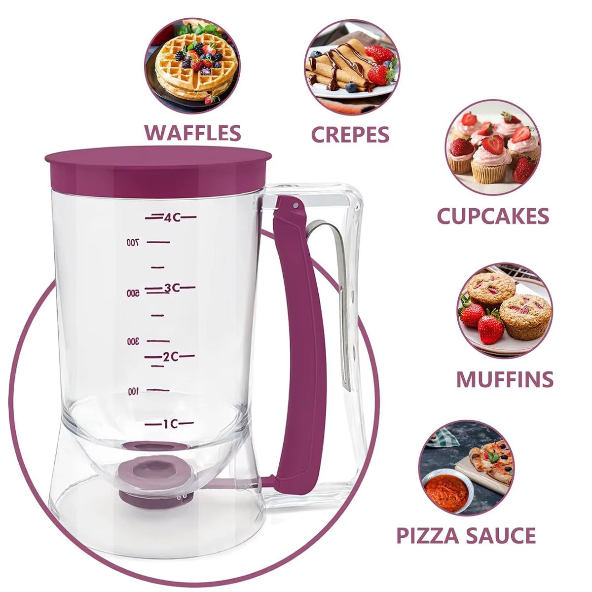 Upgraded Version 1 Pcs 900Ml Batter Dispenser Hand-Held Graduated Funnel Pastry Dough Dispensador for Pancake Cupcakes Cake